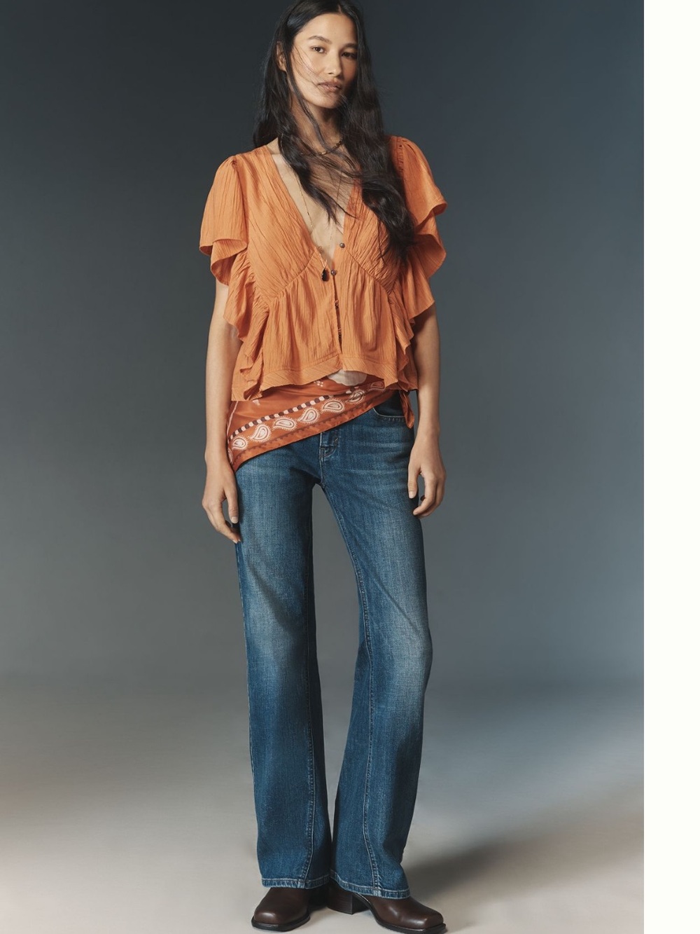 Anthropologie Pilcro Low Rise Flared Jean in Akira Blue Size 28